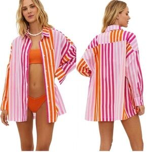 Beach Riot Shirt Womens Large Alexa Striped Button Up Pocket Casual Summer Top